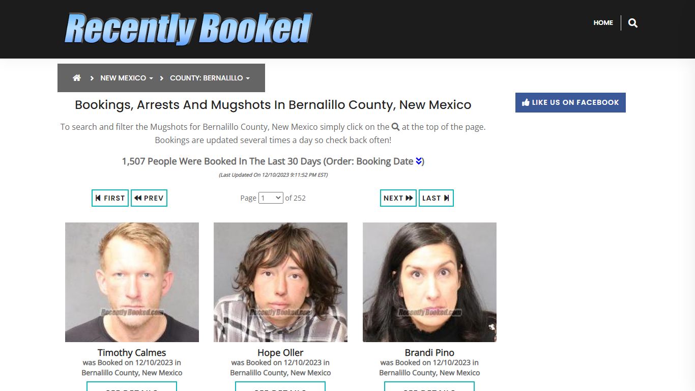 Bookings, Arrests and Mugshots in Bernalillo County, New Mexico